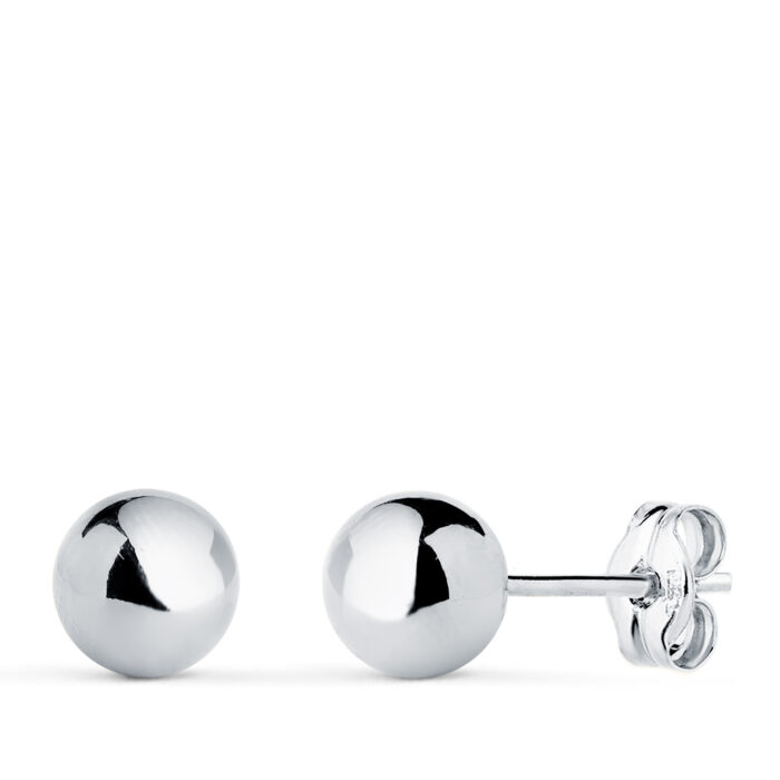18K PENDIENTES ORO BLANCO BOLA LISA BRILLA HUECA. ANCHO: 6 MM. CIERRE PRESION