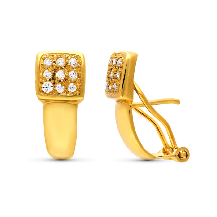 18K PENDIENTES ORO AMARILLO CON CIRCONITA 18X18 MM CIERRE OMEGA