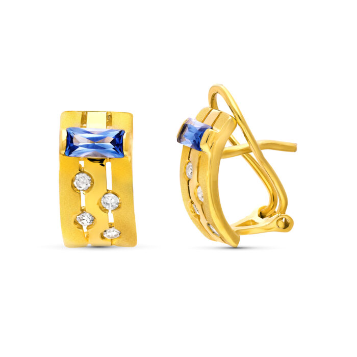 18K PENDIENTES ORO AMARILLO PIEDRA Y CIRCONITA 12X6.CIERRE OMEGA