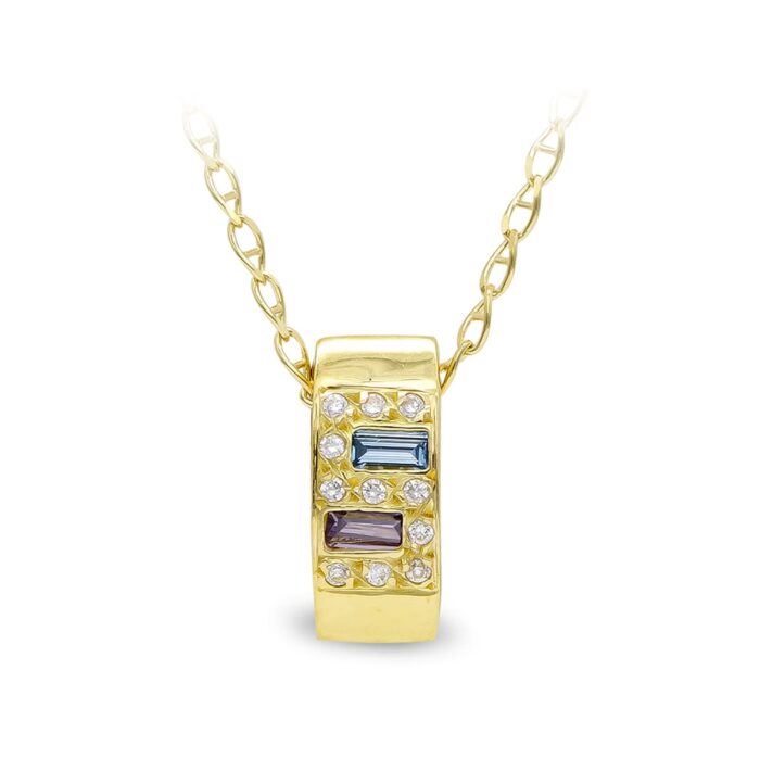 18K GARGANTILLA ORO AMARILLO CON DOS PIEDRAS COLOR RECTANGULARES