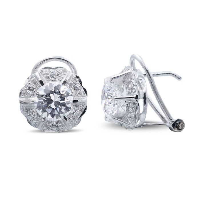 18K PENDIENTES ORO BLANCO CON CIRCONITA EN GARRAS CIERRE OMEGA