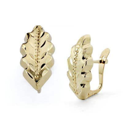 18K PENDIENTES ORO AMARILLO HOJA LAPIDADA 18X8 MM CIERRE CATALAN