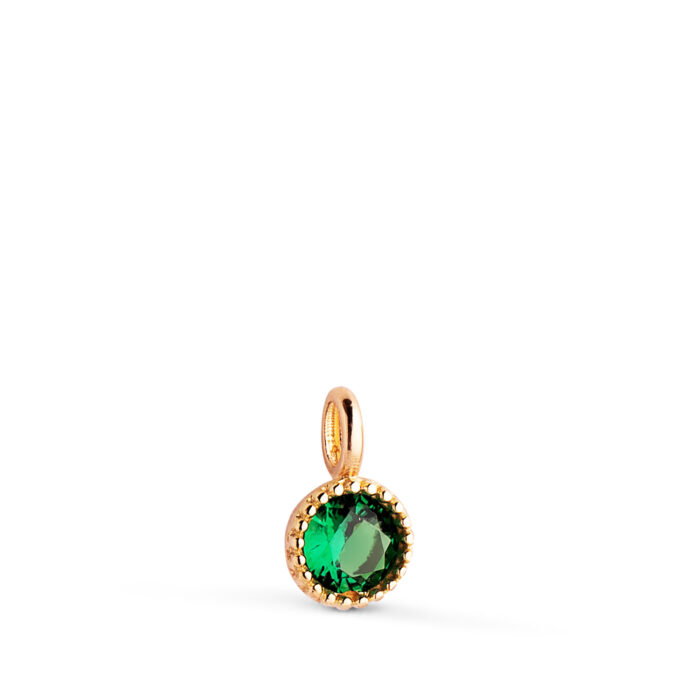 18K COLGANTE ORO AMARILLO REDONDO PIEDRA VERDE BORDES BOLITAS. MEDIDA: 8,5 X 5MM