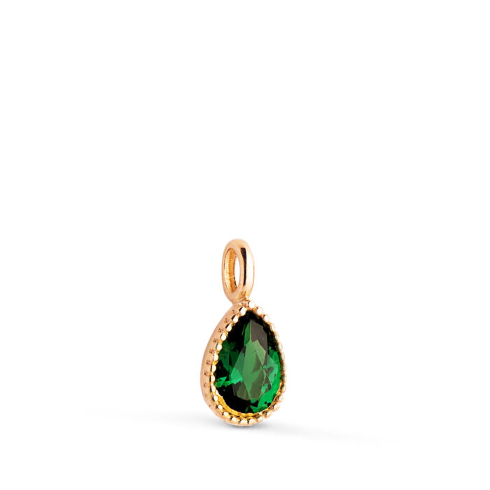 18K COLGANTE ORO AMARILLO GOTA PIEDRA VERDE BORDES BOLITAS. MEDIDA: 11 X 5MM