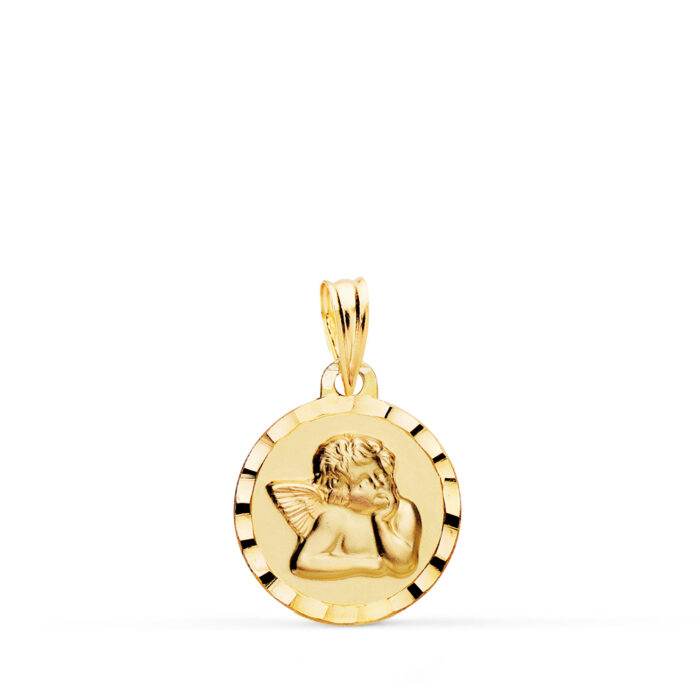 9K MEDALLA ORO AMARILLO ANGELITO BURLON BORDES TALLADOS 14 MM