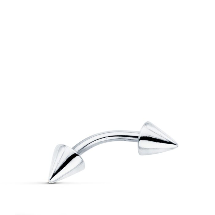 9K PIERCING ORO BLANCO DE CEJA CON DOS PINCHOS. 15X4 MM