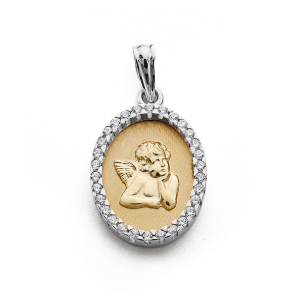18K MEDALLA ORO AMARILLO ANGEL CIRCONITA 20X13 MM