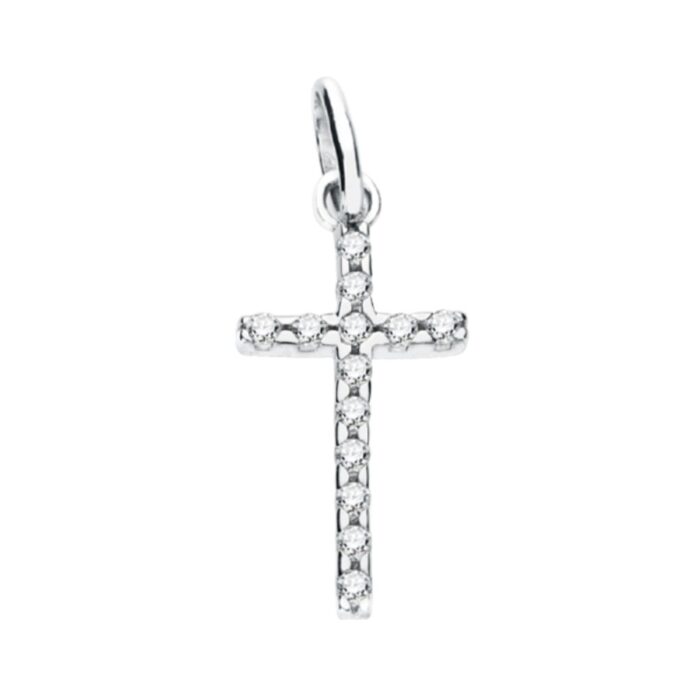 9K CRUZ ORO BLANCO CON CIRCONITA 22X12 MM
