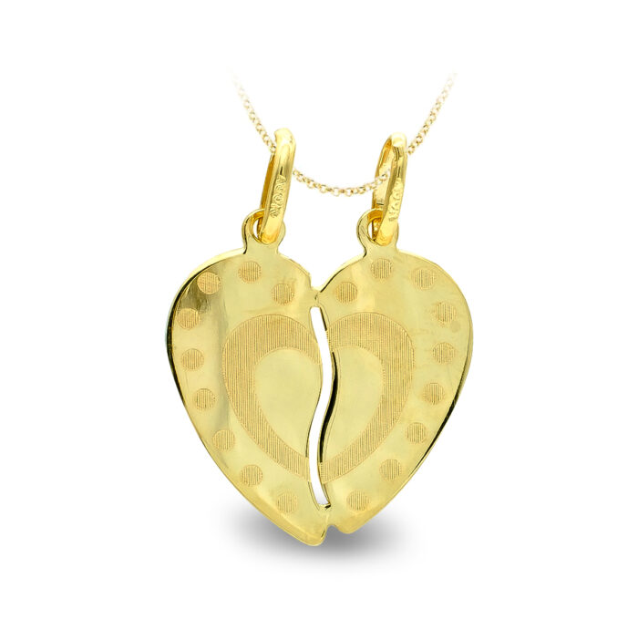 9K COLGANTE CORAZON PARTIDO ORO AMARILLO DIBUJO 17X15 MM