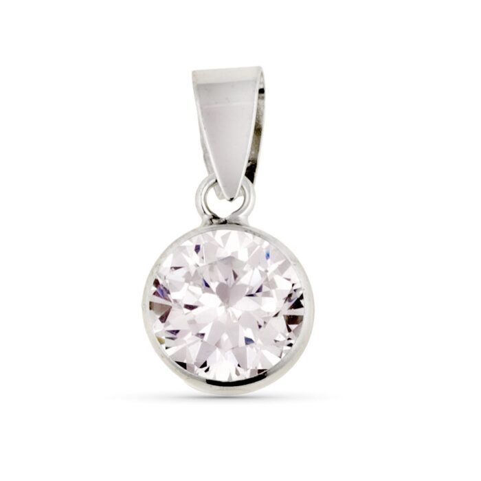 9K COLGANTE ORO BLANCO REDONDO CHATON CON CIRCONTIA 7 MM