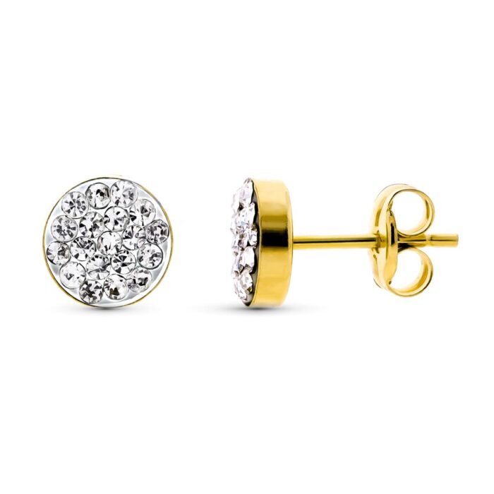 9K PENDIENTES ORO AMARILLO REDONDOS CON CIRCONITA 6 MM CIERRE PRESION