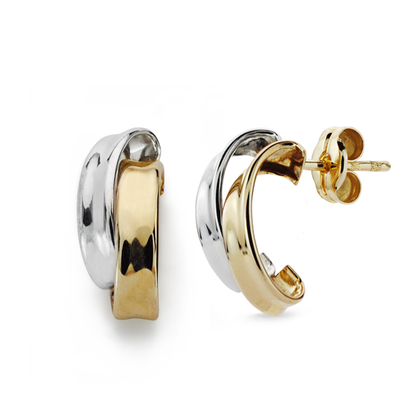9K PENDIENTES BANDAS BICOLOR 14X6 MM CIERRE PRESION