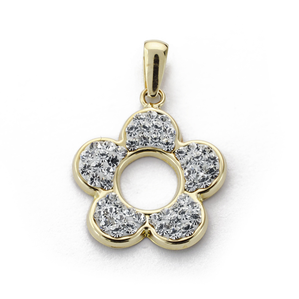 9K COLGANTE ORO AMARILLO FLOR CIRCONITA 16X14 MM