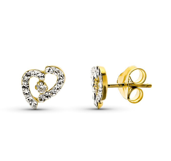 9K PENDIENTES ORO BICOLOR CIRCONITA 9X6 MM CIERRE PRESION