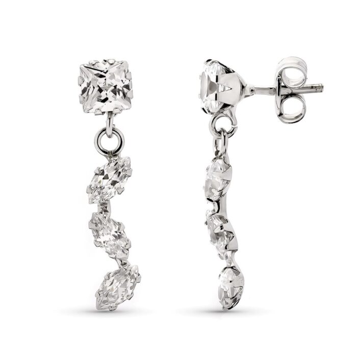 9K PENDIENTES CARRE Y MARQUIS ORO BLANCO 20X4 MM CIERRE PRESION