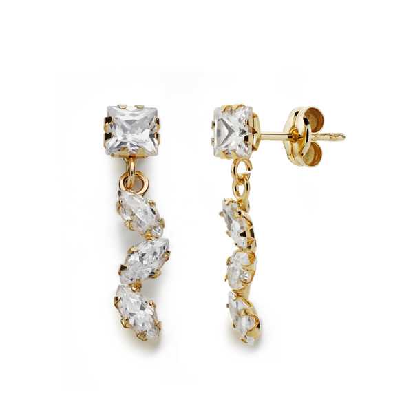 9K PENDIENTES ORO AMARILLO CIRCONITA 19X4 MM CIERRE PRESION