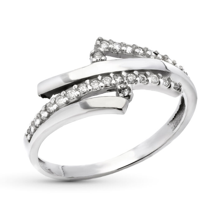 9K SORTIJA ORO BLANCO BANDAS CON CIRCONITAS. ANCHO: 9,5 MM