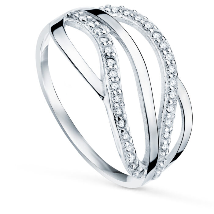 9K SORTIJA ORO BLANCO BANDAS CON CIRCONITAS. ANCHO: 10 MM