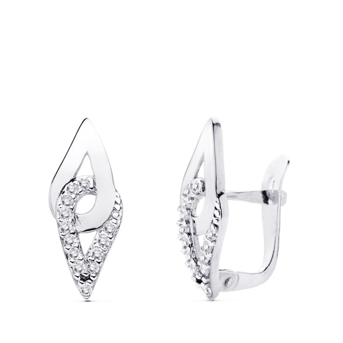 9K PENDIENTES ORO BLANCO 17X7 MM CIERRE CATALAN