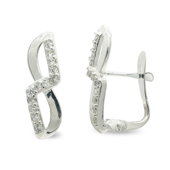 9K PENDIENTES ORO BLANCO CON CIRCONITA 16X5 MM CIERRE CATALAN