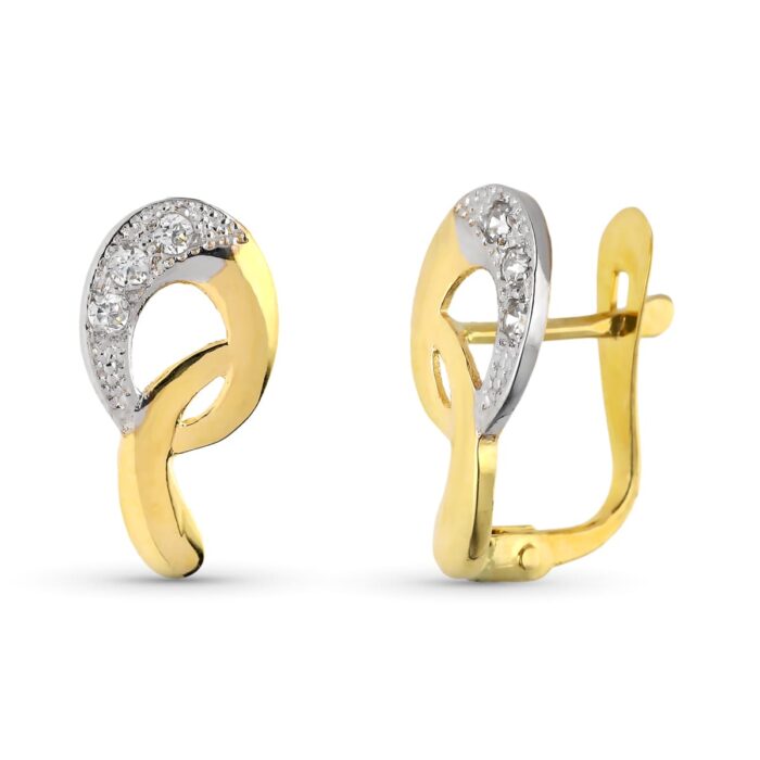 9K PENDIENTES ORO BICOLOR CIRCONITA 14X7 MM CIERRE CATALAN