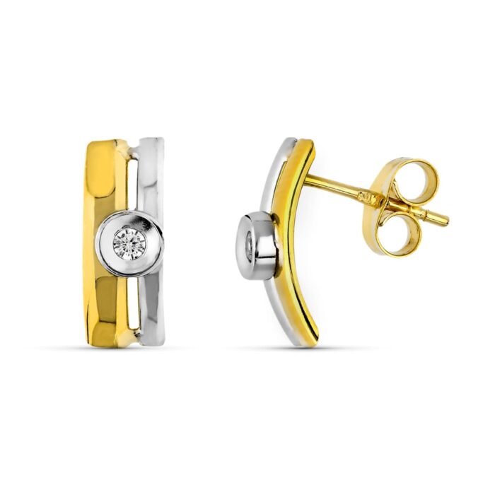 9K PENDIENTES ORO BICOLOR BANDAS 13X5 MM CIERRE PRESION
