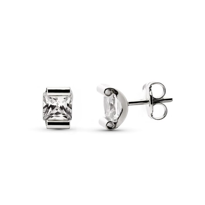 9K PENDIENTES ORO BLANCO GARRA CURVA CIRCONITA 4X4 CIERRE PRESION