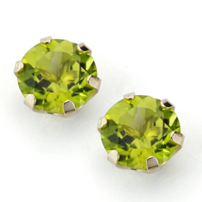 9K PENDIENTES ORO AMARILLO OLIVINA NATURAL GARRA CALADA 8 MM 3.90 QTS CIERRE PRESION