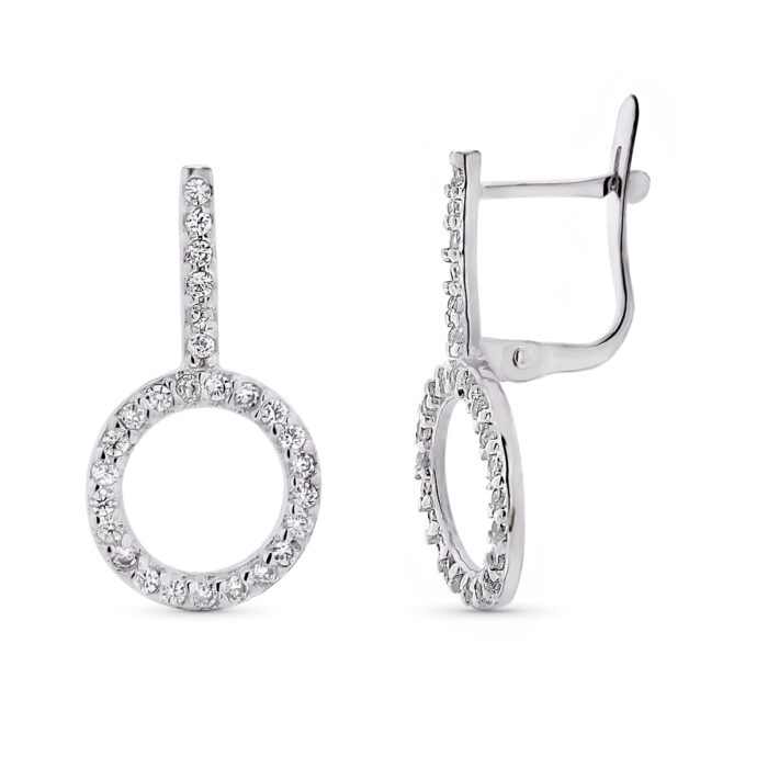 9K PENDIENTES ORO BLANCO DOBLE CUERPO CIRCULO CATALAN 22X11 MM
