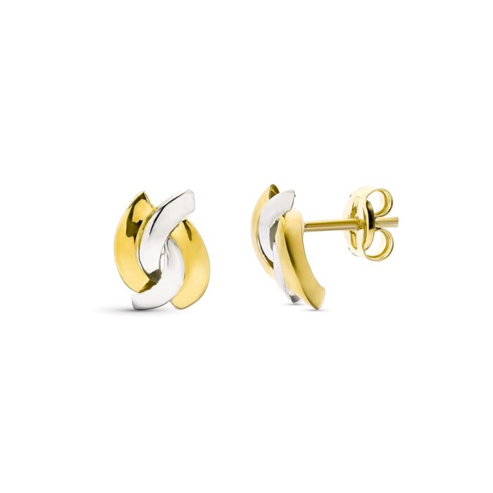 18K PENDIENTES ORO BICOLOR BANDAS 9X6 MM CIERRE PRESION