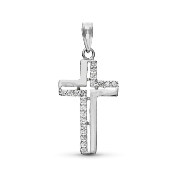 9K CRUZ ORO BLANCO CON CIRCONITA 25 X 13 MM