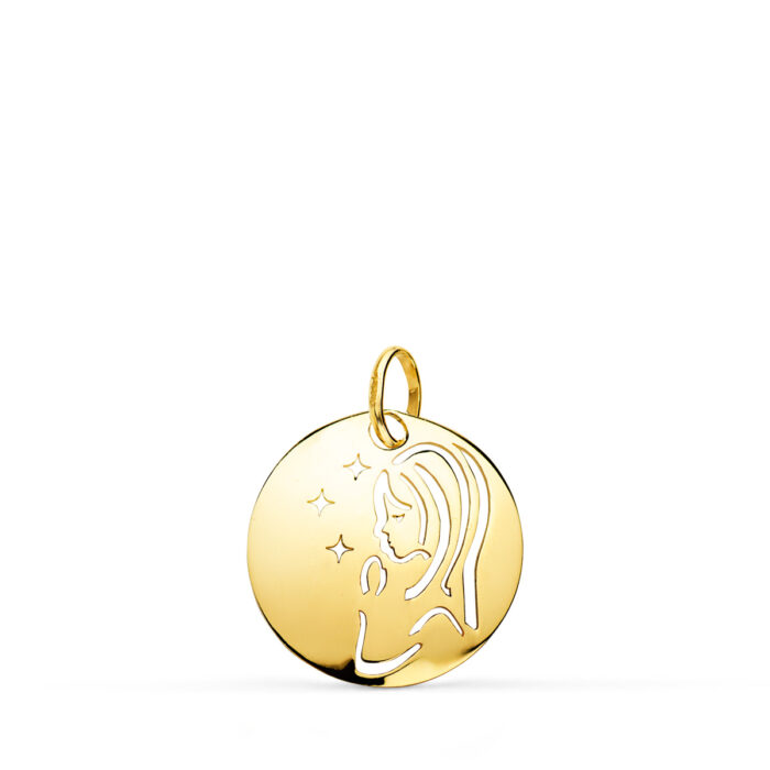 9K MEDALLA ORO AMARILLO VIRGEN NIÑA ORO AMARILLO REDONDA CALADA TUMBO EN BRILLO 15 MM