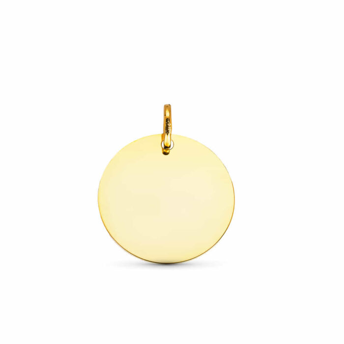 9K COLGANTE ORO AMARILLO DISCO REDONDO LISO EN BRILLO. DIAMETRO: 16 MM
