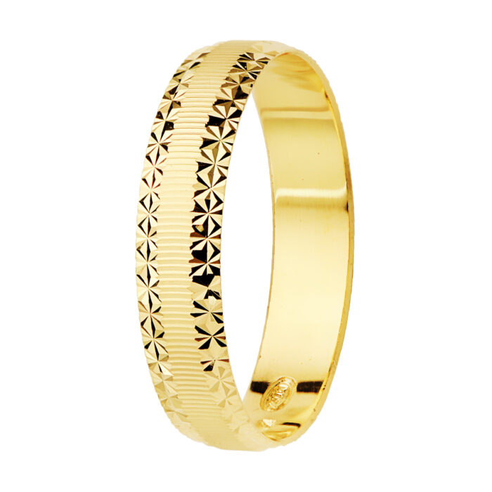 Alianza de Oro Amarillo 9K Mate con Bordes Diamantados – Diseño 4 mm