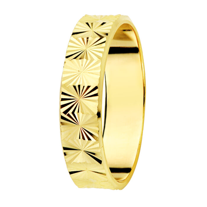 Alianza de Matrimonio en Oro Amarillo 9K Tallada – Diseño Facetado 4 mm
