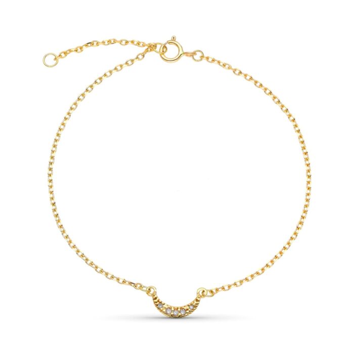 9K PULSERA ORO AMARILLO 16CM EXTENSION 18XM LUNA DIAMANTES 8X4 MM 0.034 CTS