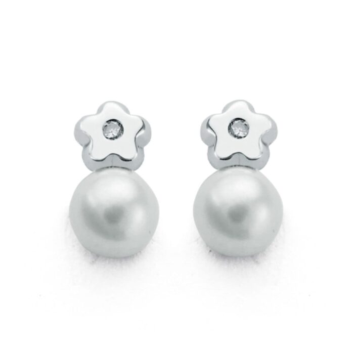 9K PENDIENTES ORO BLANCO DIAMANTES 9X5 MM 0.02 CTS SI-H CIERRE TUERCA