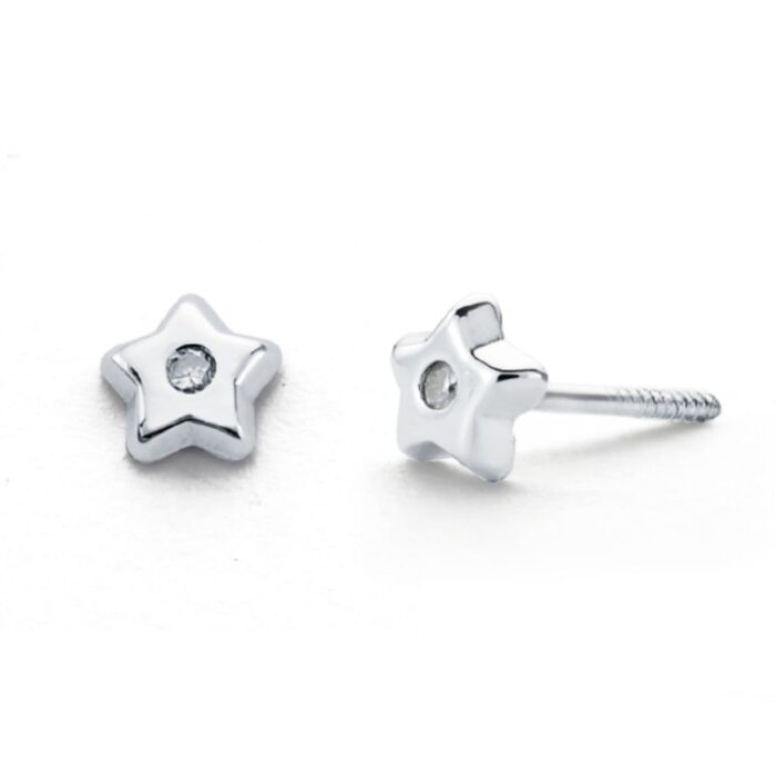 9K PENDIENTES ORO BLANCO DIAMANTES 0.02CTS TUERCA SI-H