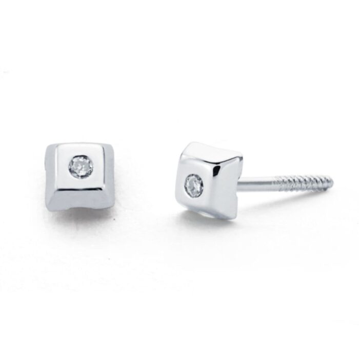 9K PENDIENTES ORO BLANCO DIAMANTES 0.02CTS TUERCA SI-H
