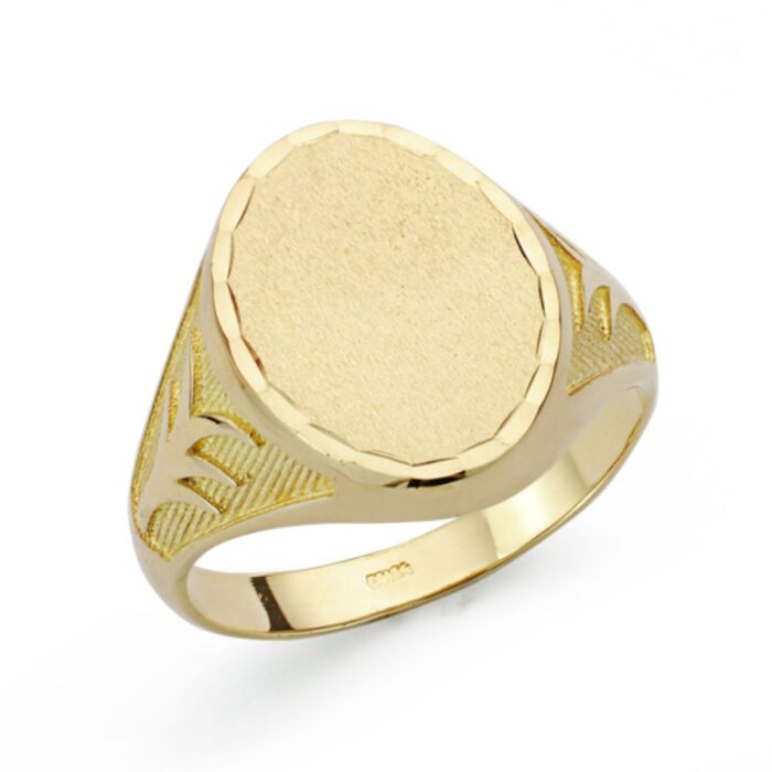 18K SELLO ORO AMARILLO CABALLERO MACIZO OVAL TALLADO PALMERA. ZONA GRABADO: 21X19MM