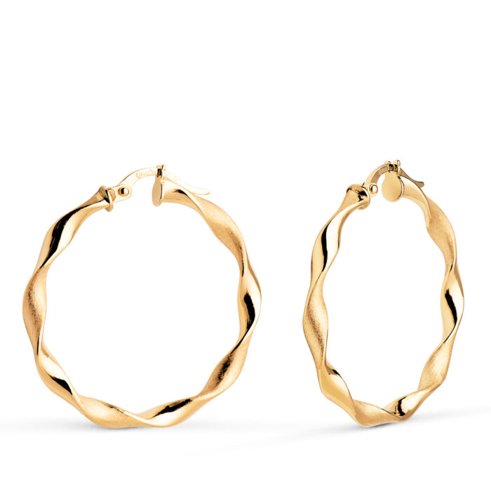 18K AROS ORO AMARILLO HUECOS RETORCIDOS MATE Y BRILLO 30 MM. GROSOR: 3 MM