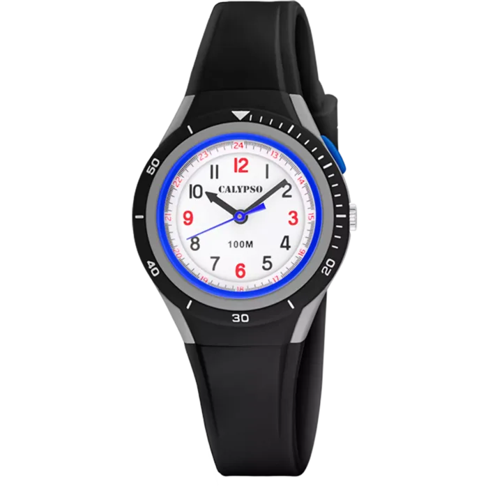 Reloj Calypso K5856/6 Unisex – Negro Deportivo con Detalles en Azul y Rojo 10 ATM