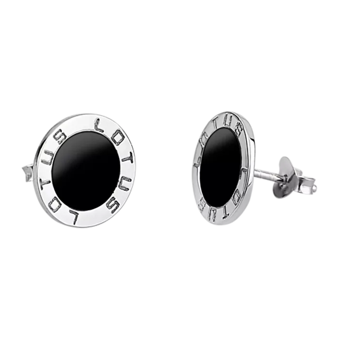 Pendientes de Botón Lotus Silver LP1299-4/1 para Mujer - Plata de Ley 925 con Esmalte Negro