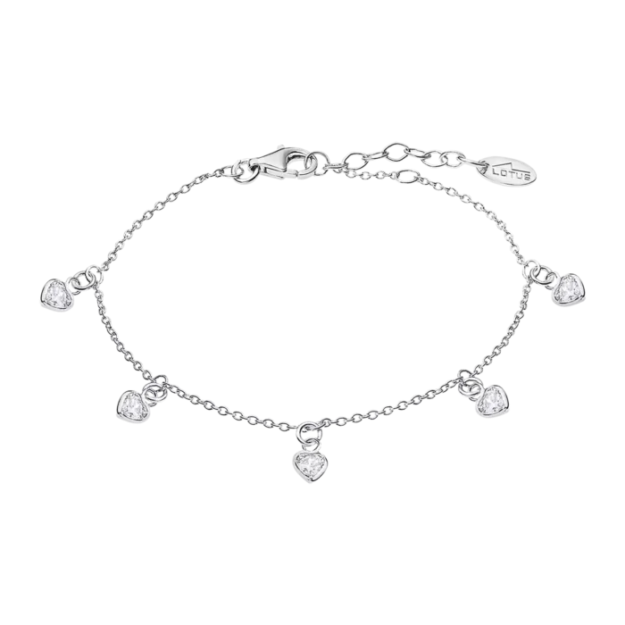 Pulsera Lotus Silver LP3190-2/1 para Mujer - Plata de Ley 925 con 5 Charms de Corazón