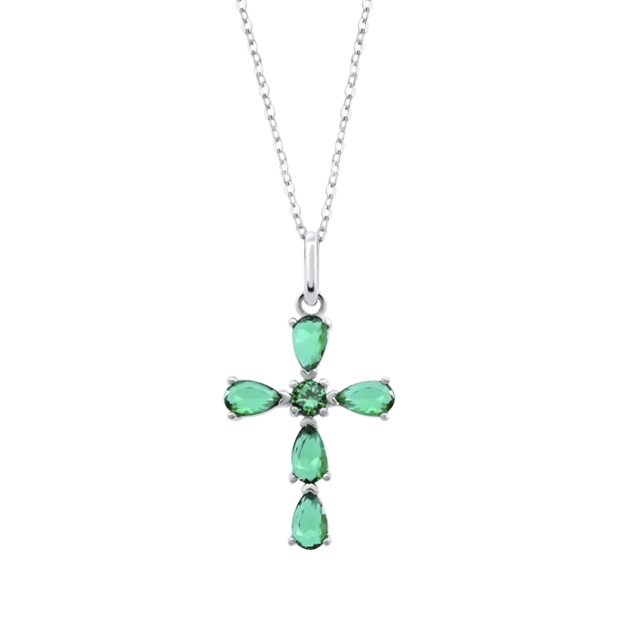 Collar Lotus Silver LP3558-1/2 de Plata 925 con Cruz de Circonitas Esmeralda
