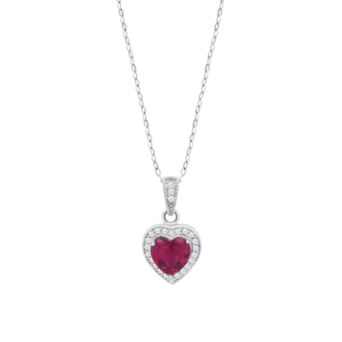 Collar Lotus Silver LP3784-1/3 de Plata con Corazón Rojo y Orla de Circonitas