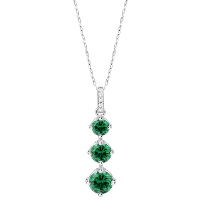 Collar Lotus Silver LP3785-1/3 de Plata 925 con Tres Circonitas Verdes