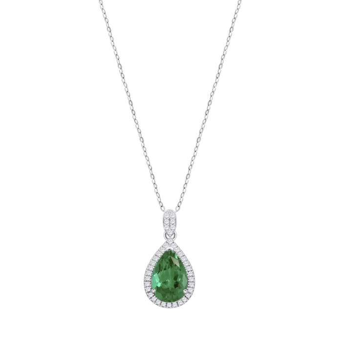 Collar Lotus Silver LP3789-1/3 de Plata 925 con Gota Color Esmeralda y Circonitas