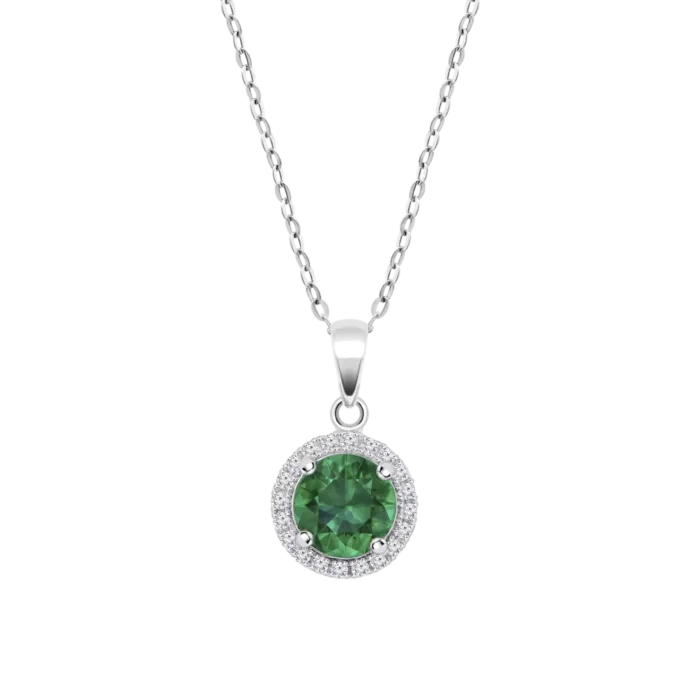 Collar Lotus Silver LP3790-1/3 de Plata con Circonita Verde Esmeralda y Orla de Brillos
