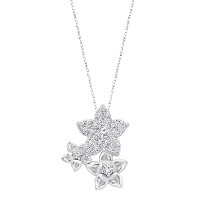 Collar Lotus Silver LP3836-1/1 de Plata 925 con Colgante de Flores y Circonitas